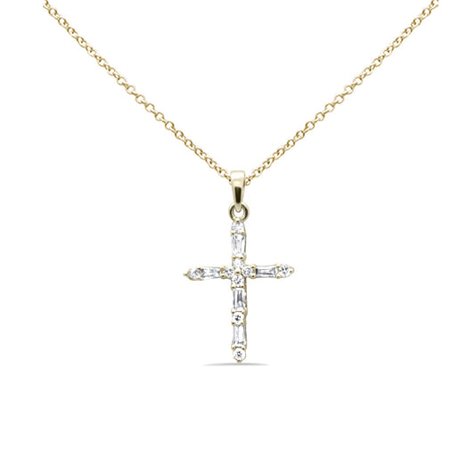 Muse Jewelry .21ct G SI 14K Yellow Gold Round & Baguette Diamond Cross Pendant Necklace 18" Long