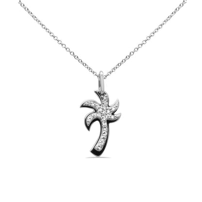 Muse Jewelry .14ct G SI 14K White Gold Diamond Palm Tree Pendant Necklace 18" Long