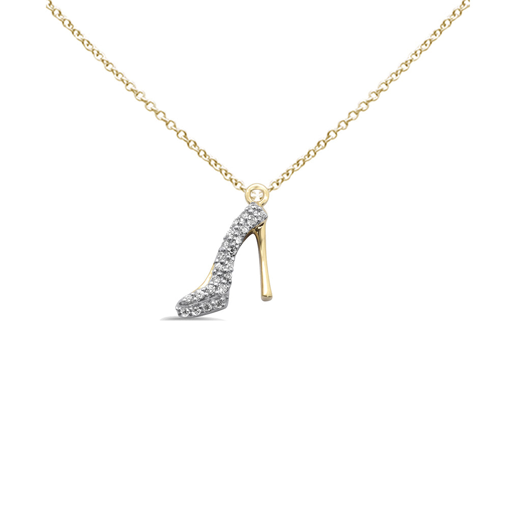 Muse Jewelry .10ct G SI 14K Yellow Gold Diamond High Heels Shoe Pendant Necklace 18" Long