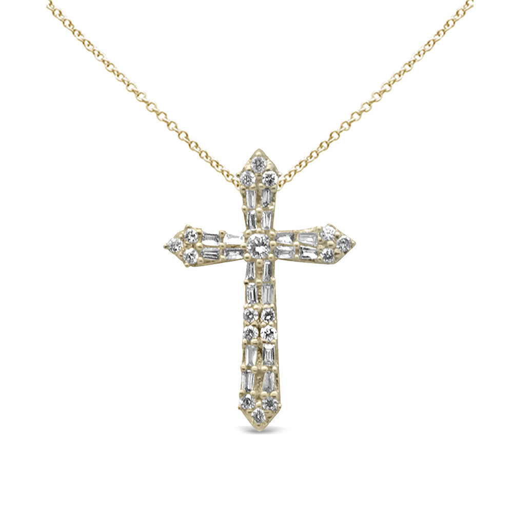 Muse Jewelry .30ct G SI 14K Yellow Gold Round & Baguette Diamond Cross Pendant Necklace 18" Long