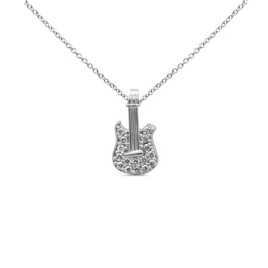 Muse Jewelry .15ct G SI 14K White Gold Diamond Guitar Style Pendant Necklace 18" Long