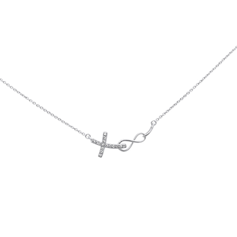 Muse Jewelry .06ct G SI 14K White Gold Diamond Infinity and Cross Sideways Pendant Necklace 18" Long Chain