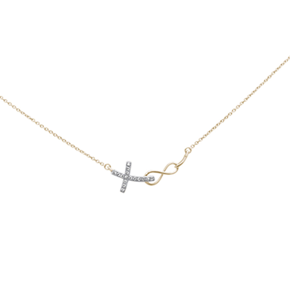 Muse Jewelry .06ct G SI 14K Yellow Gold Diamond Infinity and Cross Sideways Pendant Necklace 18" Long Chain