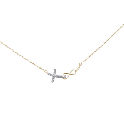 Muse Jewelry .06ct G SI 14K Yellow Gold Diamond Infinity and Cross Sideways Pendant Necklace 18" Long Chain