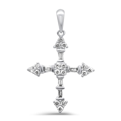 Muse Jewelry .19ct G SI 14K White Gold Round & Baguette Diamond Cross Pendant Necklace 18" Long