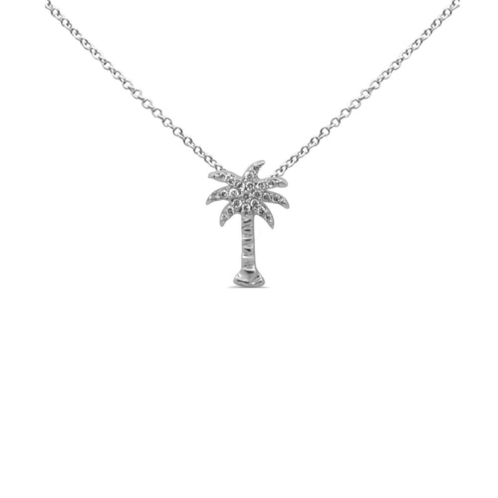 Muse Jewelry .12ct G SI 14K White Gold Diamond Palm Tree Pendant Necklace 18" Long