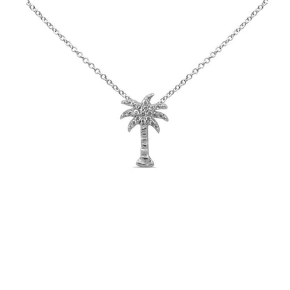 Muse Jewelry .12ct G SI 14K White Gold Diamond Palm Tree Pendant Necklace 18" Long