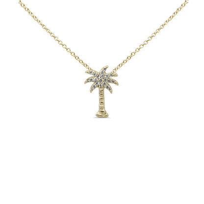 Muse Jewelry .11ct G SI 14K Yellow Gold Diamond Palm Tree Pendant Necklace 18" Long