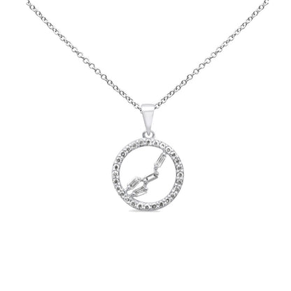 Muse Jewelry .18ct G SI 14K White Gold Round & Baguette Diamond Horoscope Pendant Necklace 18" Long