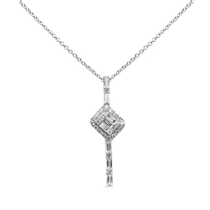 Muse Jewelry .40ct G SI 14K White Gold Round & Baguette Diamond Pendant 18"