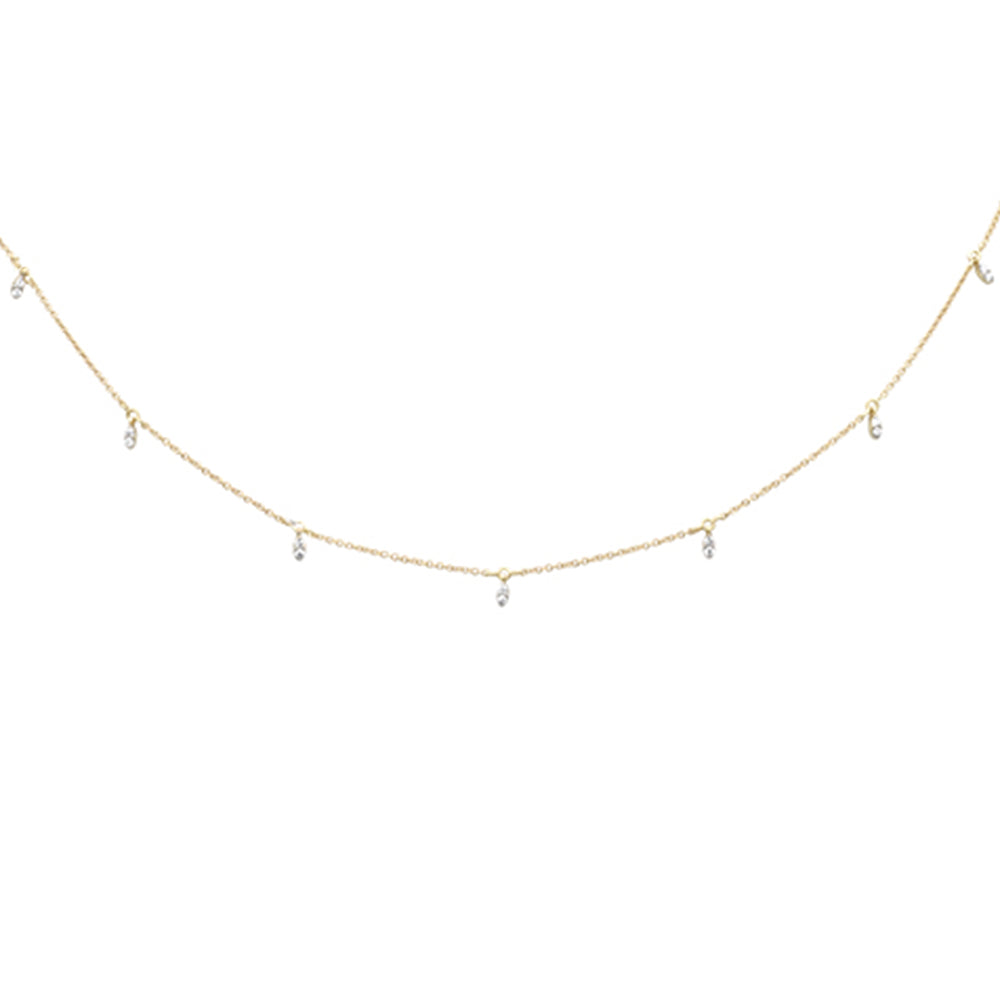 Muse Jewelry .13ct G SI 14K Yellow Gold Diamond Dangling Pendant Necklace 16+2"Ext Long Chain