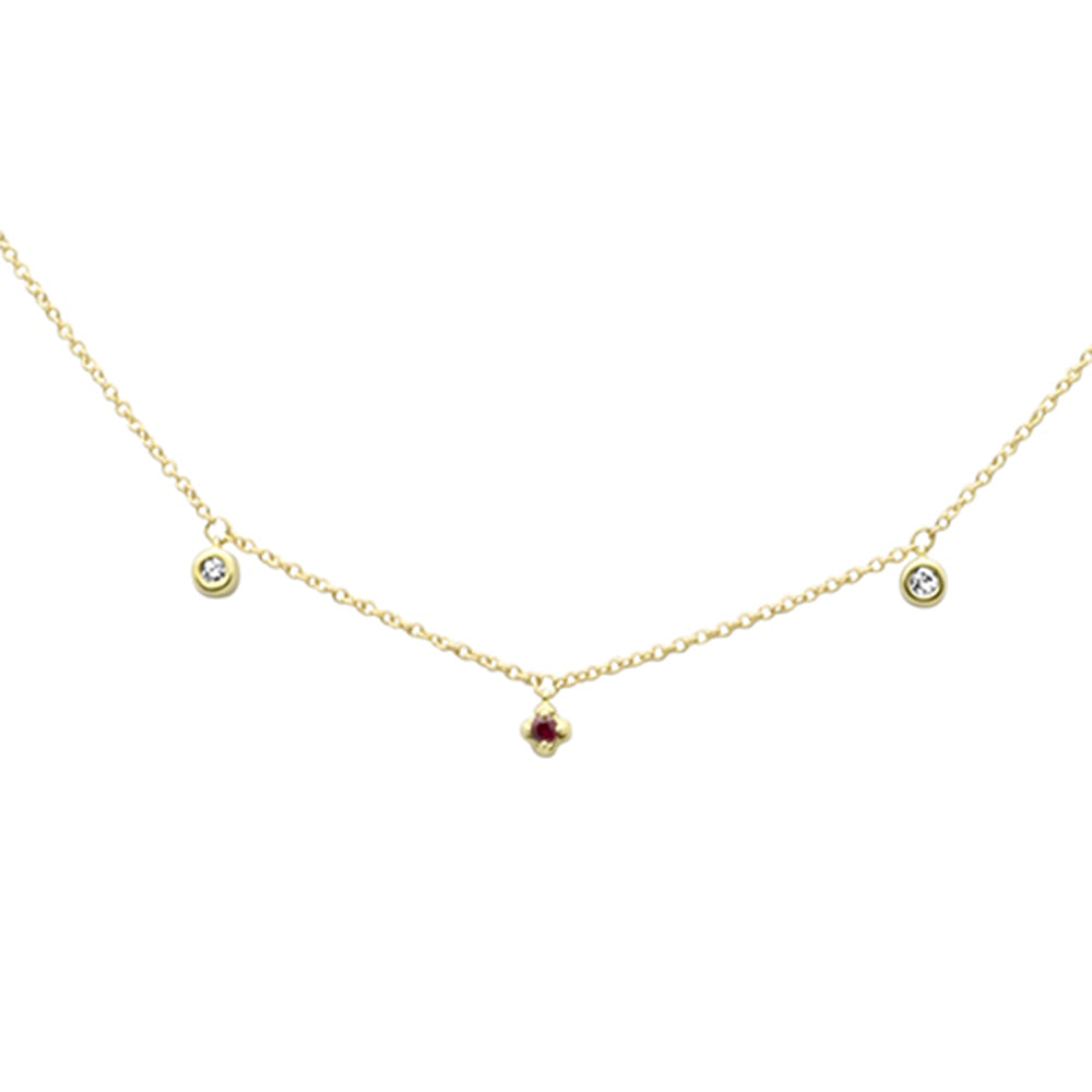 Muse Jewelry .06ct G SI 14K Yellow Gold Diamond & Ruby Gemstones Pendant Necklace 16+2" Ext Long