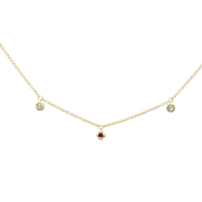 Muse Jewelry .06ct G SI 14K Yellow Gold Diamond & Ruby Gemstones Pendant Necklace 16+2" Ext Long