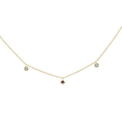 Muse Jewelry .10ct G SI 14K Yellow Gold Diamond & Ruby Gemstone Dangling Pendant Necklace 16" + 2" Ext