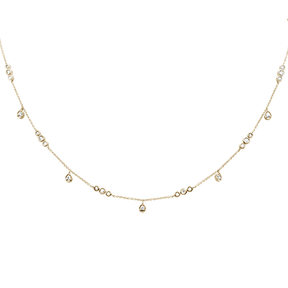 Muse Jewelry .53ct G SI 14K Yellow Gold Diamond Dangling Pendant Necklace 16+2"Ext Long Chain