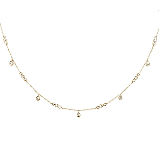 Muse Jewelry .53ct G SI 14K Yellow Gold Diamond Dangling Pendant Necklace 16+2"Ext Long Chain