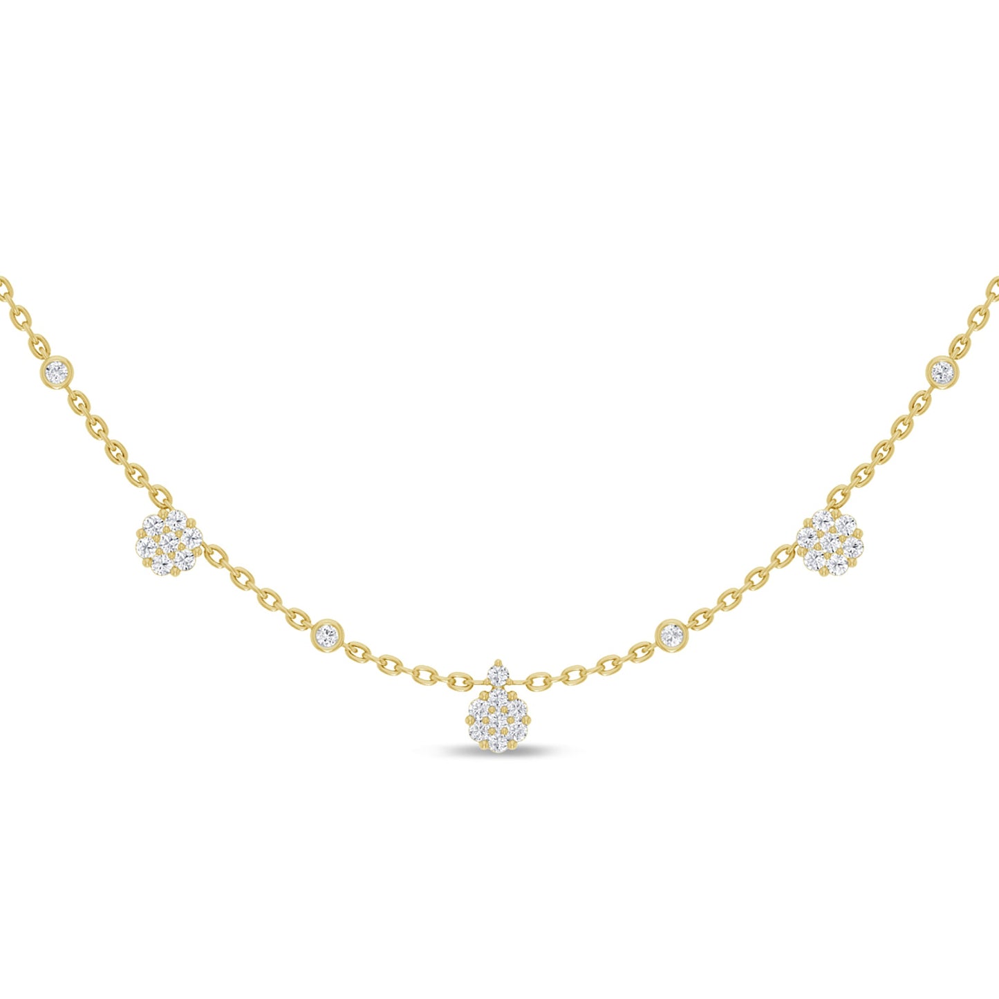 Muse Jewelry .68ct G SI 14K Yellow Gold Diamond Flower Pendant Necklace 16+2"Ext Long Chain