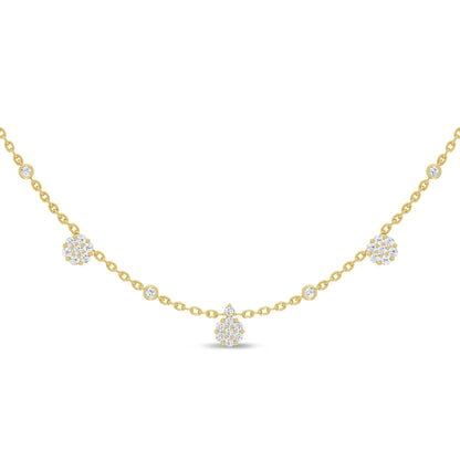 Muse Jewelry .68ct G SI 14K Yellow Gold Diamond Flower Pendant Necklace 16+2"Ext Long Chain