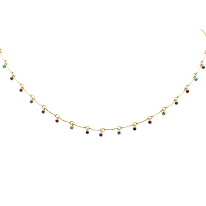 Muse Jewelry 1.22ct G SI 14K Yellow Gold Multi Color Gemstones Pendant Necklace 16+2"Ext Long Chain