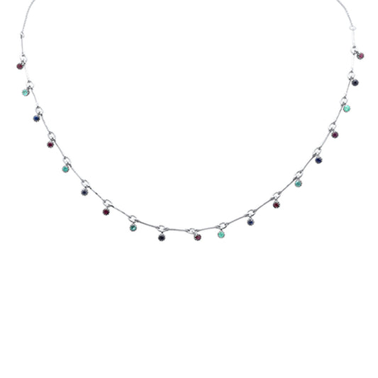 Muse Jewelry 1.16ct G SI 14K White Gold Multi Color Gemstone Dangling Pendant Necklace 16" + 2" Ext