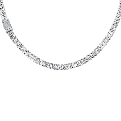 Muse Jewelry 7MM 8.26ct G SI 14K White Gold Round & Baguette Diamond Cuban Necklace 20" Long