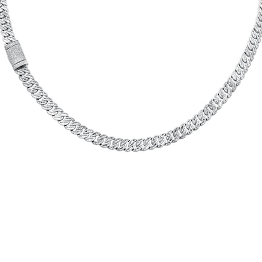 Muse Jewelry 7mm 8.05ct G SI 14K White Gold Round & Baguette Diamond Cuban Necklace 20" Long