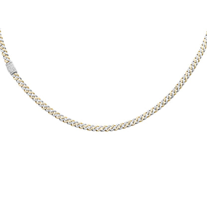 Muse Jewelry 4MM 1.70ct G SI 14K White & Yellow Gold Two Tone Diamond Cuban Necklace 16" Long