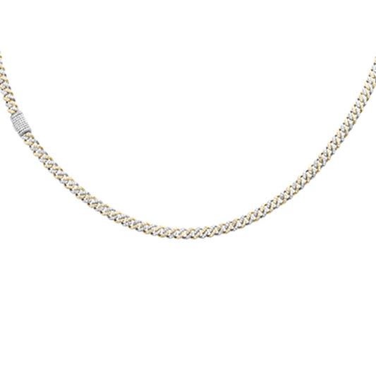 Muse Jewelry 4MM 1.70ct G SI 14K White & Yellow Gold Two Tone Diamond Cuban Necklace 16" Long