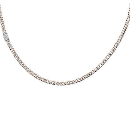 Muse Jewelry 4MM 1.73ct G SI 14K White & Rose Gold Two Tone Diamond Cuban Necklace 16" Long