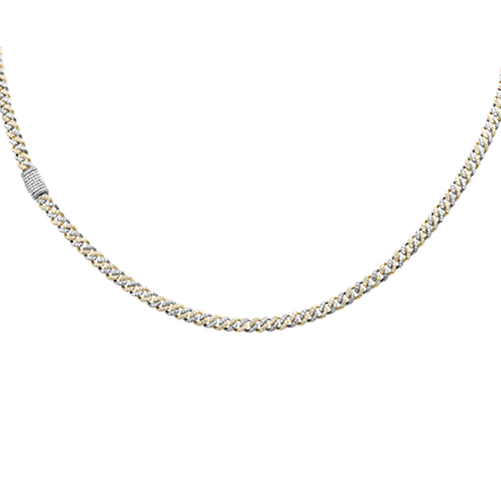 Muse Jewelry 4MM 1.93ct G SI 14K White & Yellow Gold Two Tone Diamond Cuban Necklace 18" Long