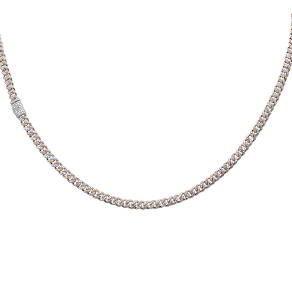 Muse Jewelry 4MM 1.93ct G SI 14K White & Rose Gold Two Tone Diamond Cuban Necklace 18" Long