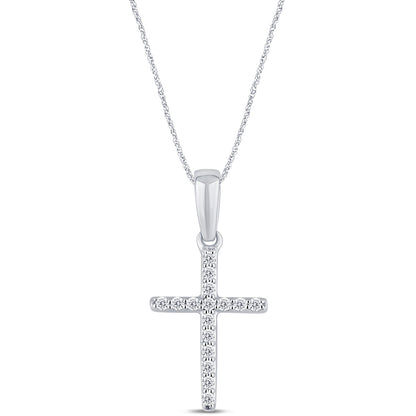 Muse Jewelry .11ct G SI 14K White Gold Diamond Cross Pendant Necklace 18" Long