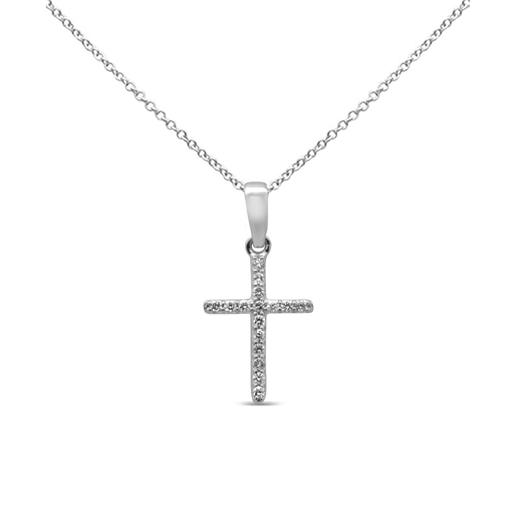 Muse Jewelry .11ct G SI 14K White Gold Diamond Cross Pendant Necklace 18" Long