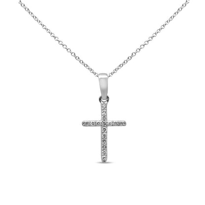 Muse Jewelry .11ct G SI 14K White Gold Diamond Cross Pendant Necklace 18" Long