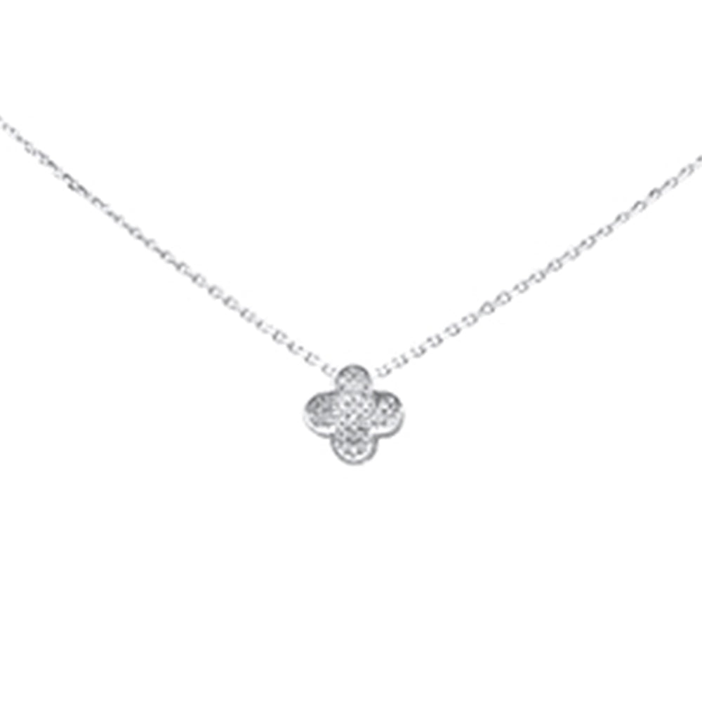 Muse Jewelry .06ct G SI 14K White Gold Diamond Flower Pendant Necklace 16+2" Long Chain