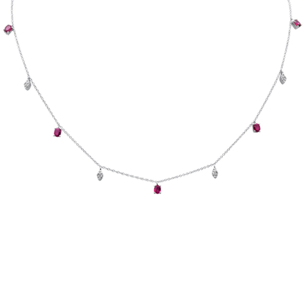 Muse Jewelry 1.14ct G SI 14K White Gold Diamond & Ruby Gemstone Pendant Necklace 16+2" Long Chain