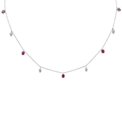 Muse Jewelry 1.14ct G SI 14K White Gold Diamond & Ruby Gemstone Pendant Necklace 16+2" Long Chain