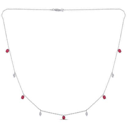 Muse Jewelry 1.14ct G SI 14K White Gold Diamond & Ruby Gemstone Pendant Necklace 16+2" Long Chain