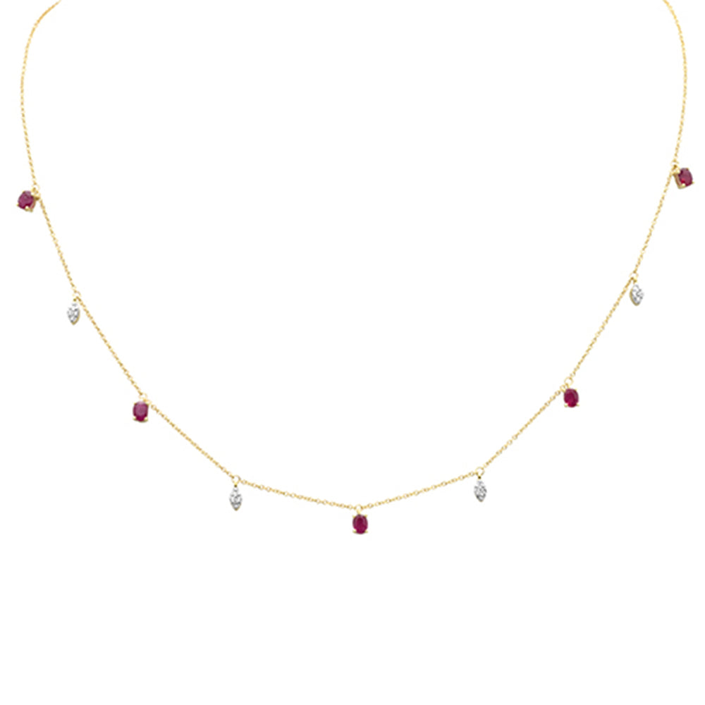 Muse Jewelry 1.25ct G SI 14K Yellow Gold Diamond & Ruby Gemstone Pendant Necklace 16" +2" EXT