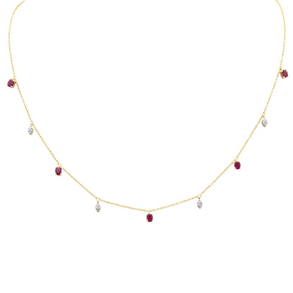 Muse Jewelry 1.25ct G SI 14K Yellow Gold Diamond & Ruby Gemstone Pendant Necklace 16" +2" EXT