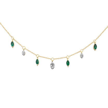 Muse Jewelry .66ct G SI 14K Yellow Gold Diamond & Emerald Gemstone Pendant Necklace 16+2" Long Chain