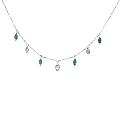 Muse Jewelry .58ct G SI 14K White Gold Diamond & Emerald Gemstone Pendant Necklace 16+2" EXT Long