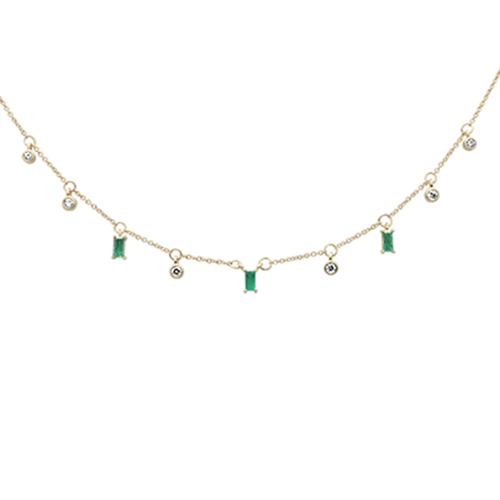 Muse Jewelry .81ct G SI 14K Yellow Gold Diamond & Emerald Gemstone Pendant Necklace 16+2" Long Chain