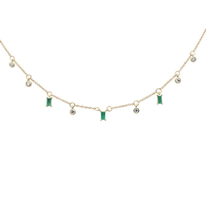Muse Jewelry .81ct G SI 14K Yellow Gold Diamond & Emerald Gemstone Pendant Necklace 16+2" Long Chain
