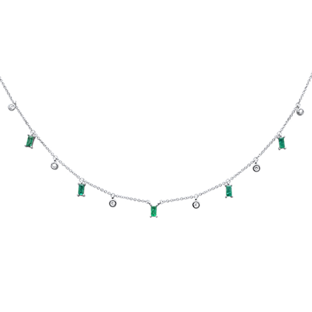 Muse Jewelry .76ct G SI 14K White Gold Diamond & Emerald Gemstone Pendant Necklace 16" +2" EXT