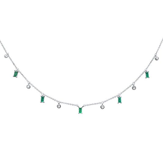 Muse Jewelry .76ct G SI 14K White Gold Diamond & Emerald Gemstone Pendant Necklace 16" +2" EXT