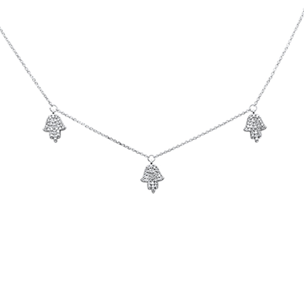 Muse Jewelry .33ct G SI 14K White Gold Diamond Hamsa Pendant Necklace 16+2" Long Chain