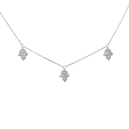 Muse Jewelry .33ct G SI 14K White Gold Diamond Hamsa Pendant Necklace 16+2" Long Chain