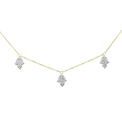 Muse Jewelry 0.31ct G SI 14K Yellow Gold Diamond Hamsa Pendant Necklace 16+2" Ext Long