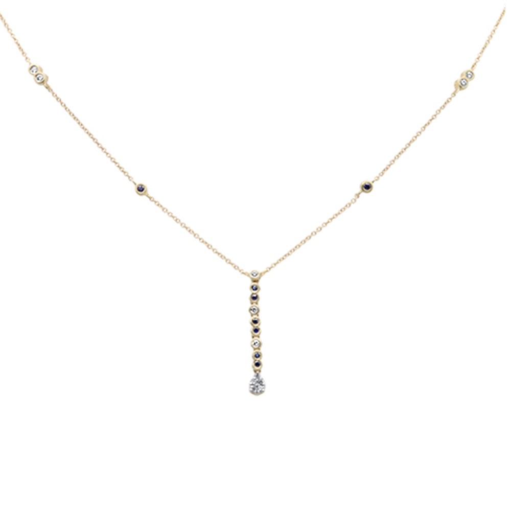 Muse Jewelry .24ct G SI 14K Yellow Gold Diamond & Blue Sapphire Gemstone Pendant Necklace 16+2" Long Chain